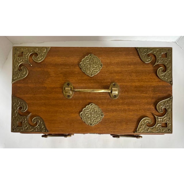 Vintage Japanese Tansu Wood & Brass Six-Drawer Jewelry Chest For Sale - Image 4 of 12