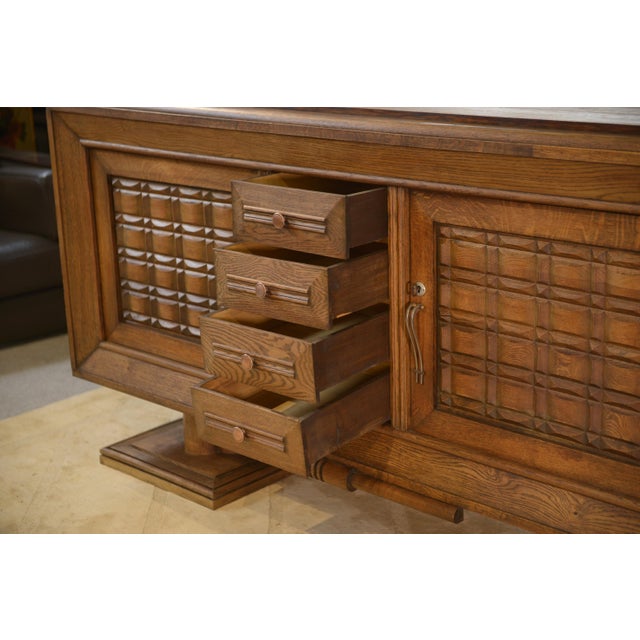 Brutalist Oak Sideboard in the Style of Charles Dudouyt, 1950s For Sale - Image 10 of 14