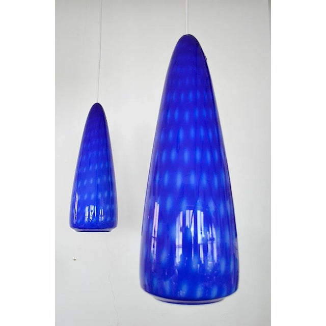 Blue Optica Glass Pendant Lamps by Jo Hammerborg for Fog & Mørup, 1960s, Set of 2 For Sale - Image 8 of 8