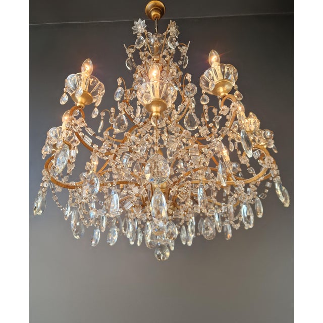 Brass Late 19th Century Large Crystal Rustic Antique Chandelier Classic Traditional Solid Wide Glass For Sale - Image 8 of 15