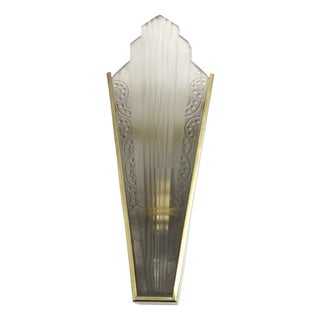 French Art Deco Sconce with Brass Fixture and Glass Shade, 1930s For Sale