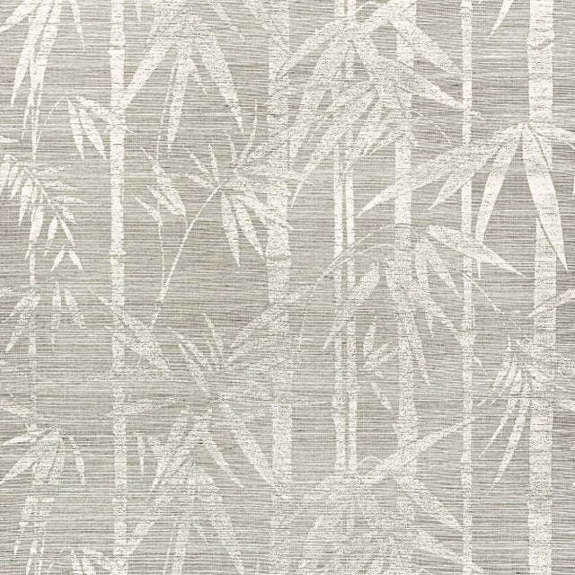 Sample - Schumacher Les Bambous Sisal Wallpaper in Fog For Sale