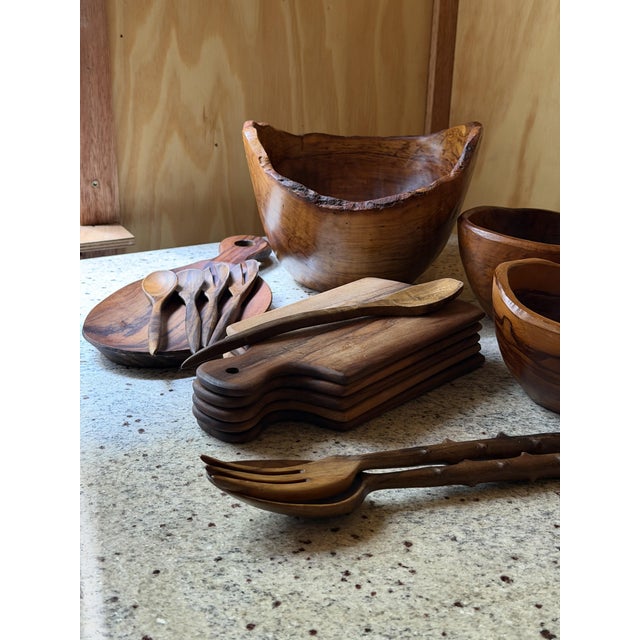 Hand-Carved Olive Wood Serveware, 1980s, Set of 16 For Sale - Image 10 of 18