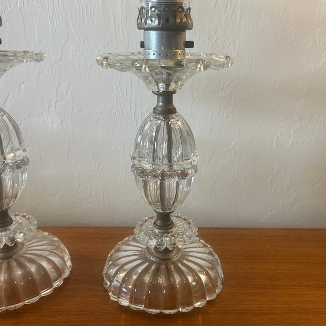 Art Deco Mid 20th Century Art Deco Pressed Glass Vanity Bedside Table Lamps - Set of 2 For Sale - Image 3 of 10