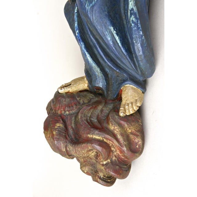 Antique Polychrome Virgin and Child Wall Sculpture, 1760 For Sale - Image 15 of 18