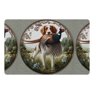 Woodland Hunting Dog Vegan Leather Rectangle Pebble Placemat, Set of 4 For Sale