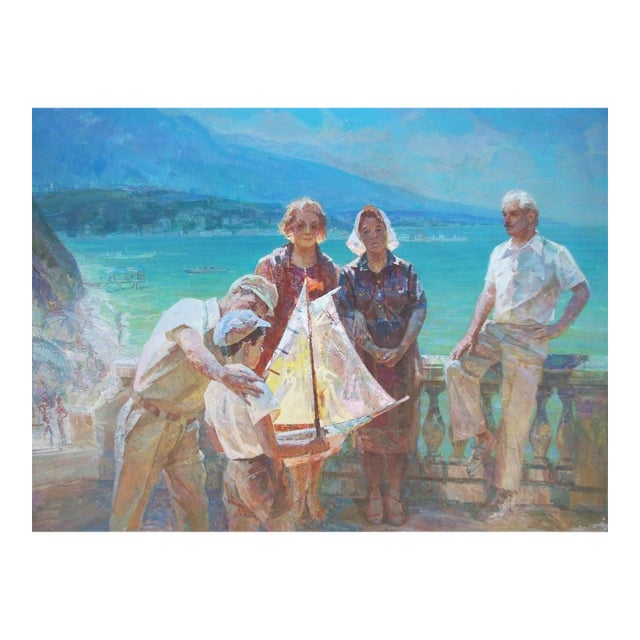 Soviet Family Oil Painting, Ukrainian Artist Latunov, 1982 110-150 For Sale
