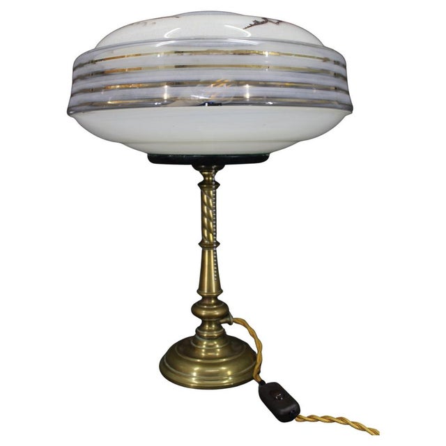 - Newly rewired - 2x E26-E27 bulb - US wiring compatible (US plug adapter includes) - New wooden holder for glass shade -...