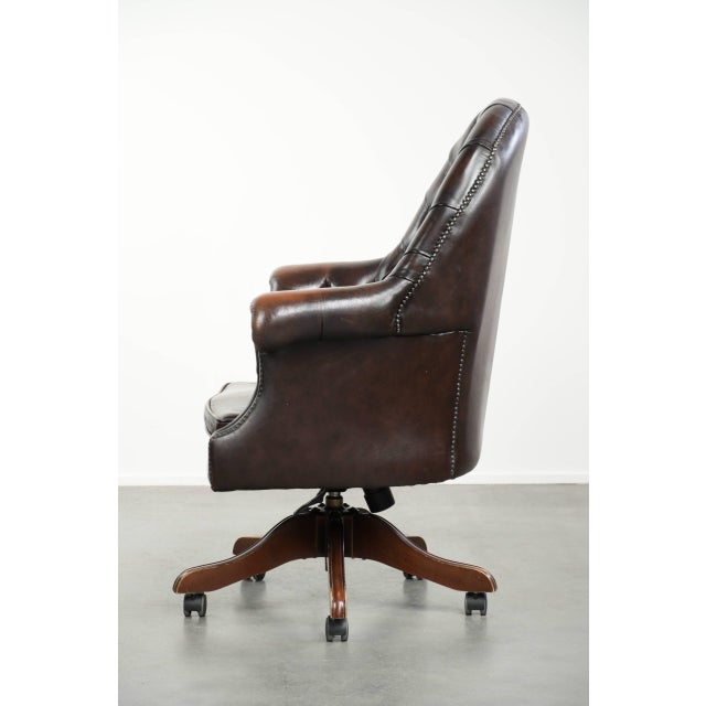 Chesterfield Desk Chair in Brown Cowhide Leather For Sale - Image 5 of 17
