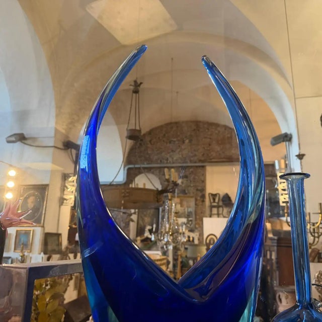 1960s Blue and Turquoise Heavy Murano Glass Huge Centerpiece by Flavio Poli For Sale - Image 12 of 18
