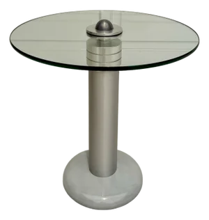 Art Deco Space Age Modern Brushed Metal and Glass Side Table With Gray Base