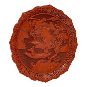 1980s Vintage Cinnabar Display Plate, Chinese, Decorative Serving Dish, Oriental Taste