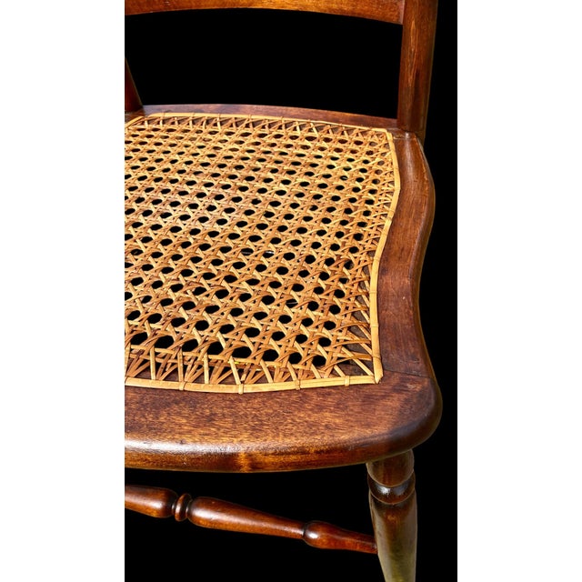 Antique American Hand Carved Walnut Accent Chair Wit Woven Cane Seat For Sale - Image 17 of 18