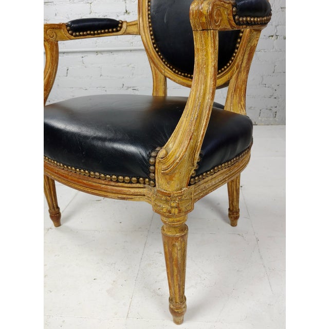18th Century Original French Chairs Black Leather Upholstered - a Pair For Sale In Los Angeles - Image 6 of 10