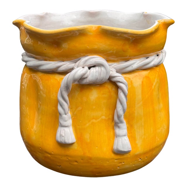 Made in Italy Trompe L’Oleil Yellow Cache Pot For Sale