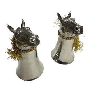 Antique Silver Horse Flagon - Pair For Sale