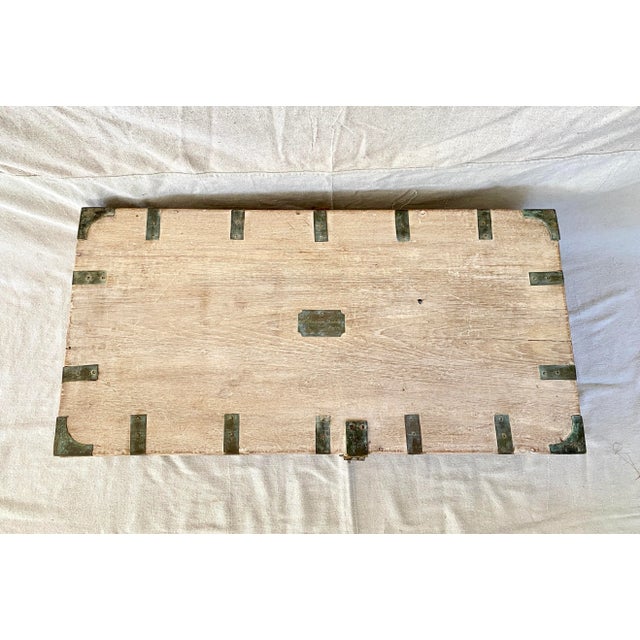 Indian Vintage Bleached Teak Trunk W/Brass Fittings For Sale - Image 3 of 12