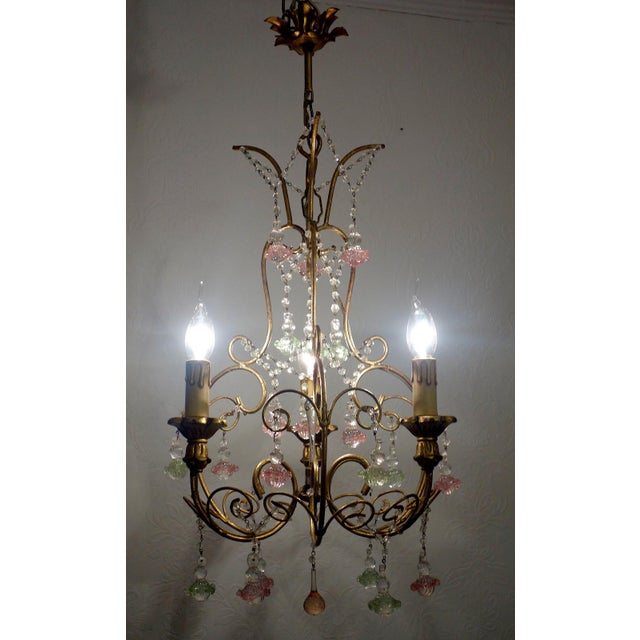 1940s Vintage Metal Murano Glass Flower Chandelier, 1940s For Sale - Image 5 of 10
