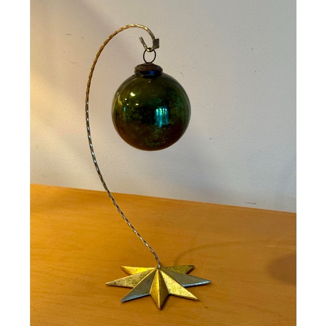 Vintage German Large Glass Hanging Ball Ornament on Gold Star Stand For Sale In Seattle - Image 6 of 7