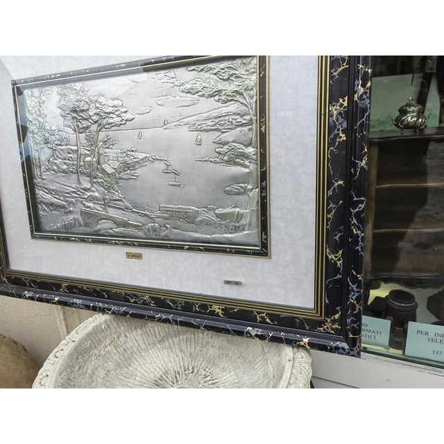 Landscape Bas-Relief on 925 Silver Plate by G. Lombardi, 1950s For Sale - Image 4 of 9