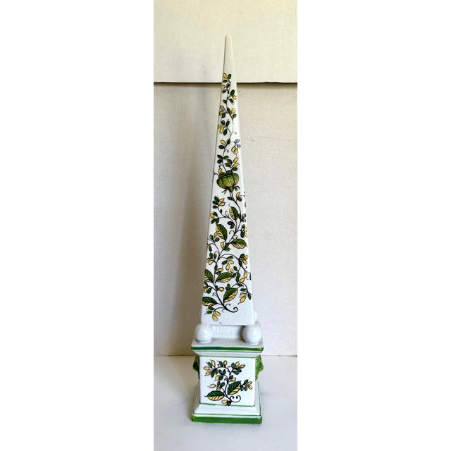 Here is a wonderful Majolica ceramic obelisk made in Costa, Italy in the mid-century. The piece features hand-painted...
