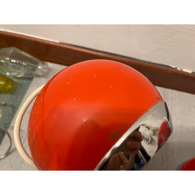 Metal Italian Red Eye Ball Table Lamps, 1970s, Set of 2 For Sale - Image 7 of 11