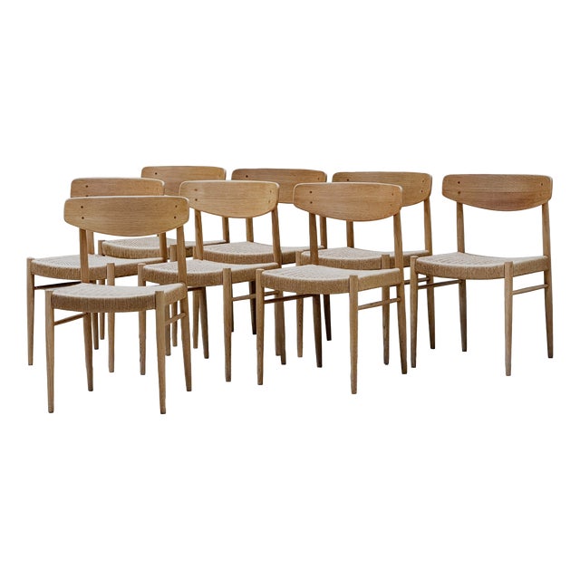 Model 501 Papercord Dining Chairs in Oak from A.M Møbler, 1960s, Set of 8 For Sale