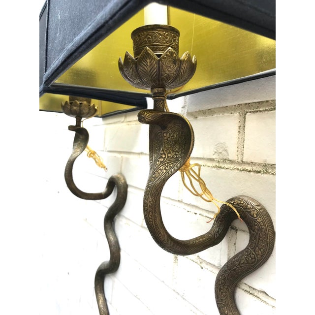 1960s Vintage Exotic Brass Cobra Snake Wall Sconces - a Pair For Sale - Image 5 of 7
