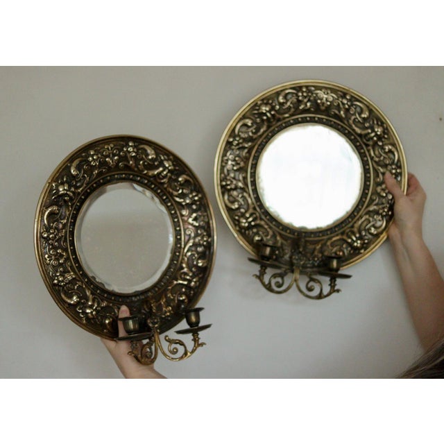 Antique Swedish Brass Sconces with Mirrors, Set of 2 For Sale - Image 5 of 18