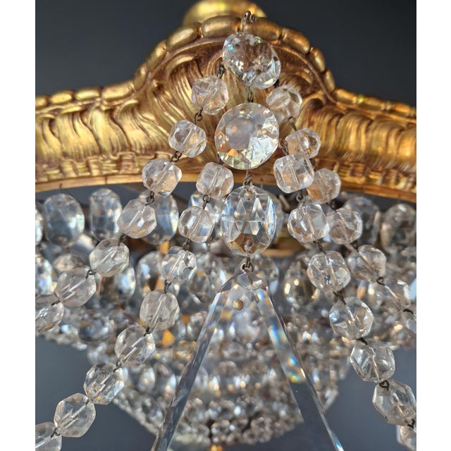 1900s Baroque Revival Crystal Chandelier Brass Basket Form Restored Historicism For Sale - Image 13 of 13