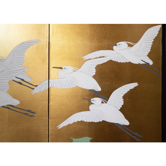 "Wave and White Herons" by Sekko, Heisei Era Japanese Byobu Screen For Sale - Image 10 of 18