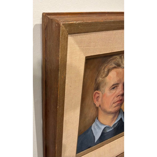Timeless Vintage Portrait of a Man in Blue by Richard Schmueckle, acrylic on board, wood frame with linen liner, circa 1960’s