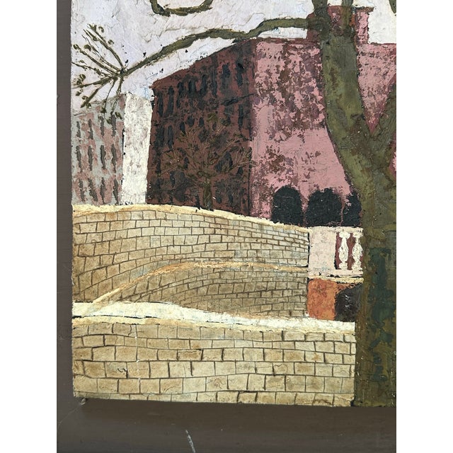 Mid-Century Modern Norbert Smith Impasto Architectural Landscape Cityscape Painting. For Sale - Image 10 of 12