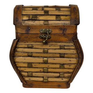 Vintage Handmade Bamboo and Brass Decorative Storage Box For Sale