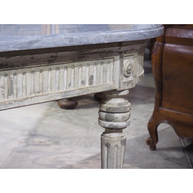 19th Century French Painted Louis XVI Style Dining Table With Grey Marble Top For Sale - Image 16 of 18