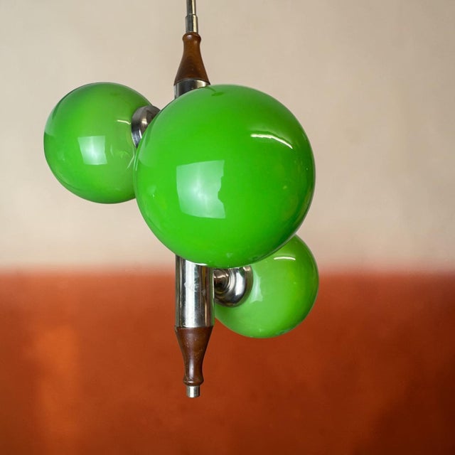 Mid-Century Modern Space Age Portuguese Chandelier with Green Glass Globes, 1960s For Sale - Image 6 of 10