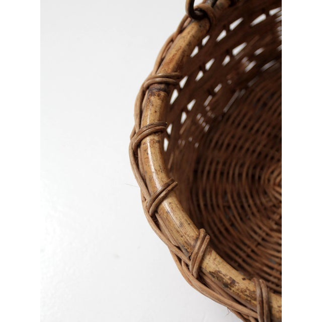 Vintage Woven Gathering Basket With Bamboo Handle For Sale - Image 12 of 13