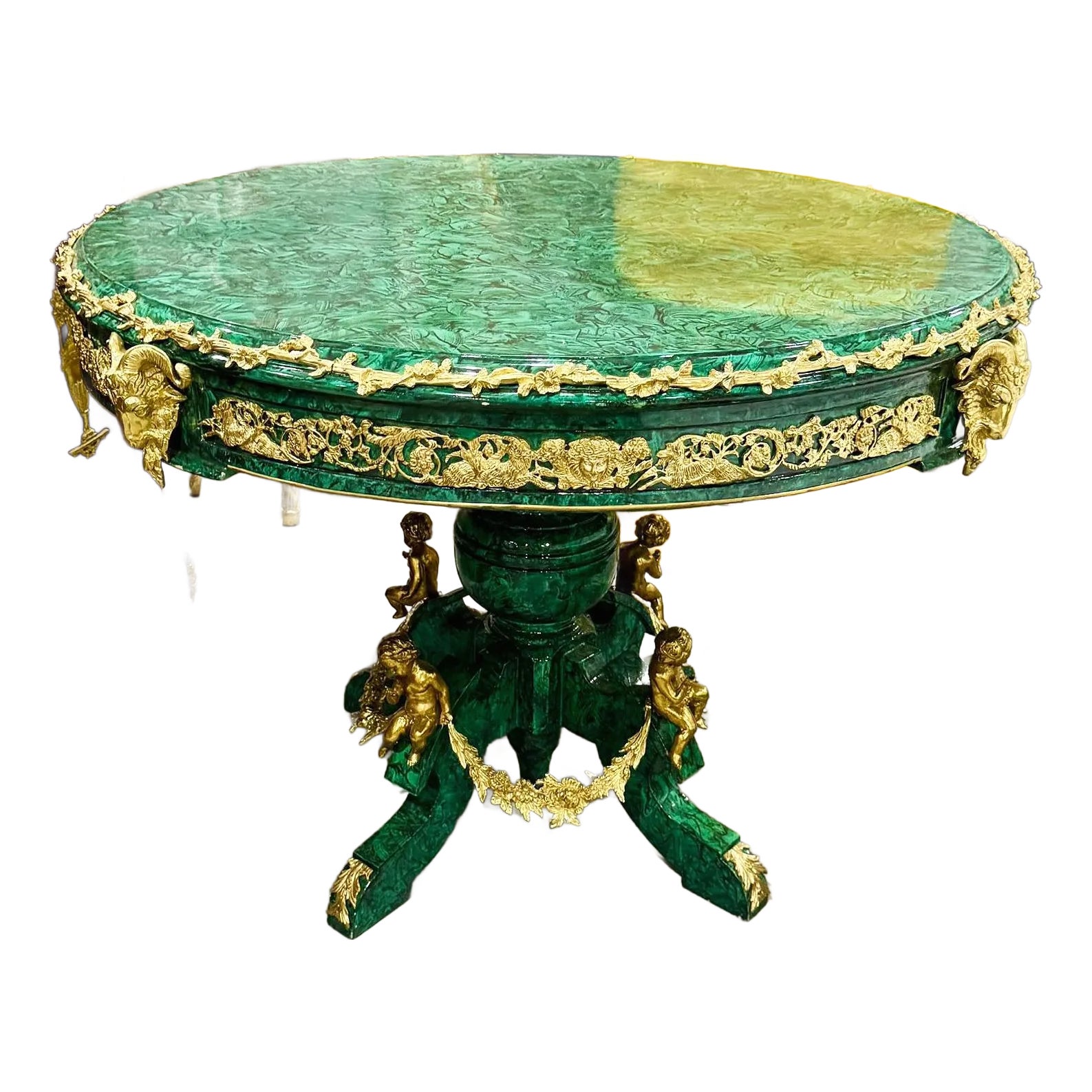 Rococo Style Green Dining Table Round Pedestal Refinished With Bronze ...