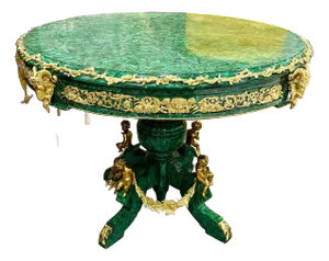 Rococo Style Green Dining Table Round Pedestal Refinished With Bronze
