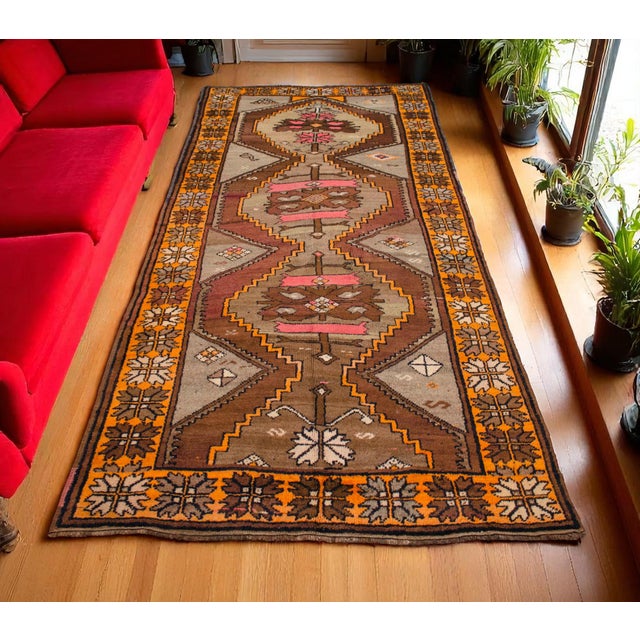 Tribal Vintage Hand Knotted Neutral Color Turkish Large Runner Rug - 4′5″ X 10′6″ For Sale - Image 3 of 11
