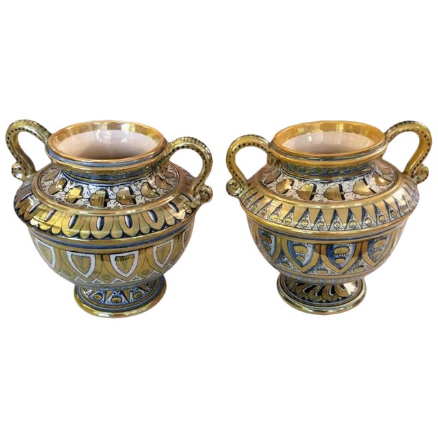 Small Italian Lusterware Compotes Urns - A Pair For Sale