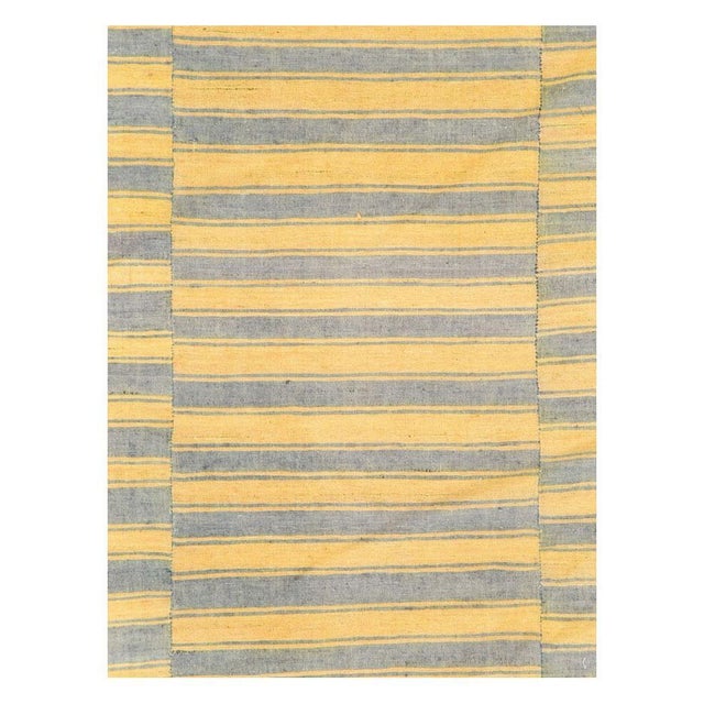 A vintage Turkish flat-weave Kilim accent rug handmade during the mid-20th century with a striped design offset on 3...