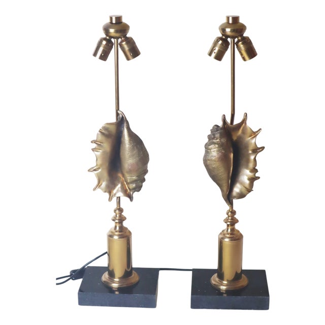 Hollywood Regency Seashell Shape Table Lamp with Granite by Maison Charles, Paris, 1960s, Set of 2 For Sale