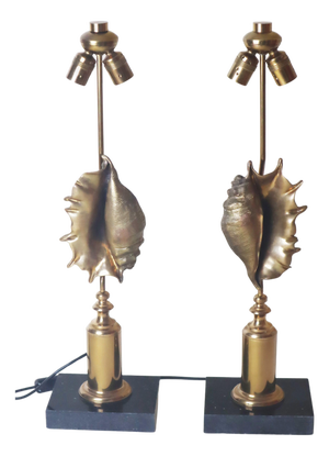Hollywood Regency Seashell Shape Table Lamp with Granite by Maison Charles, Paris, 1960s, Set of 2