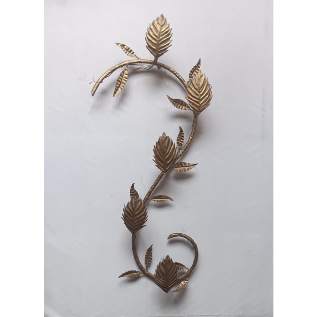 Hollywood Regency Golden Metal Branch with Leaves Wall Lamp, 1950s For Sale - Image 3 of 9