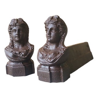 Cast Iron Andirons, 19th Century, Set of 2 For Sale