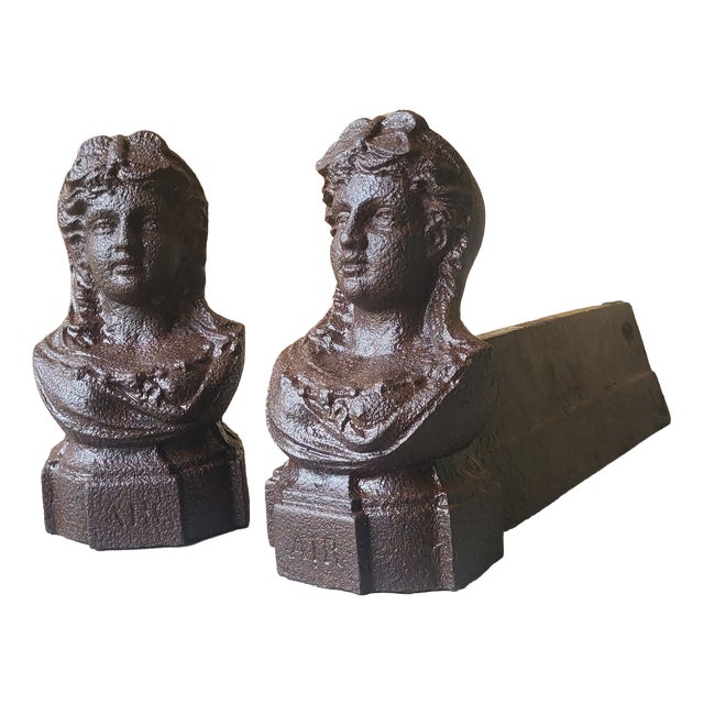 Cast Iron Andirons, 19th Century, Set of 2 For Sale