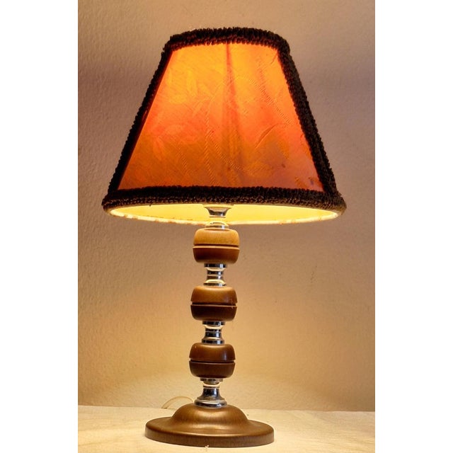 1970s Vintage Table Lamp with Plastic Elements with Chrome-Plated Metal Rings and Fabric Shade by Aro-Leuchten, 1970s For Sale - Image 5 of 9