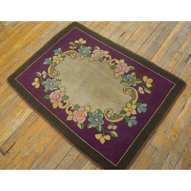 Antique American Rug, Size: 2'6"x3'4" Antique American Hooked Rug Small Scatter Size Wool Purple, Circa Date: 1890s. This...