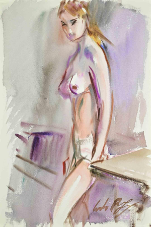 Carlo Ravagnan, Nude of Woman, Watercolor, 1960s